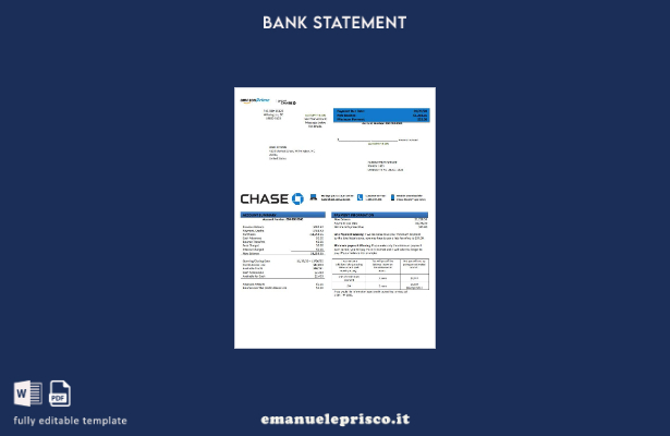 modello word di estratto conto della carta di credito bancaria USA Chase in stil