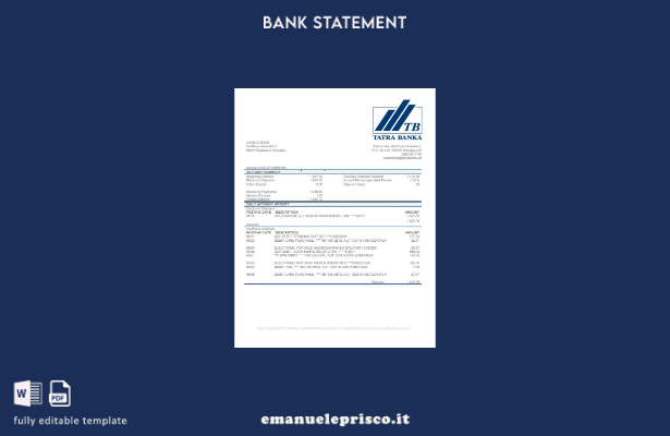 modello word di prova dell'indirizzo della Slovacchia Tatra Bank in stile verifi