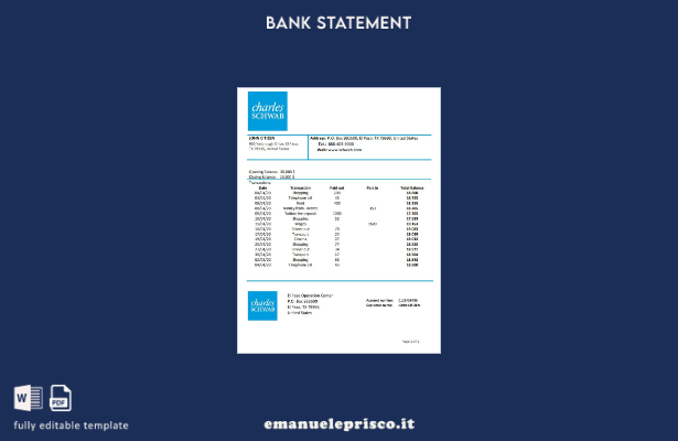 modello word di prova dell'indirizzo della banca USA Charles Schwab & Co verific