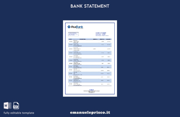 modello word versione estratto conto bancario Atabank dell'Azerbaijan in stile v