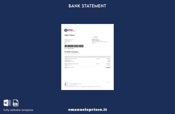 pagine di parole dell'estratto conto bancario India Kotak Mahindra in stile veri
