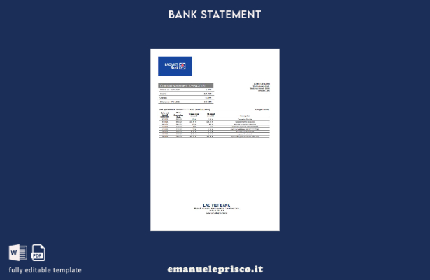 parola dell'estratto conto bancario stile verificato Laos Lao Viet. modello