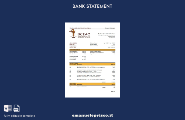 stile verificato Burkina Faso Modello Excel di estratto conto della Banca centra