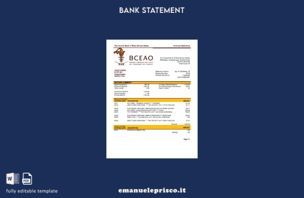 stile verificato Burkina Faso Modello word di estratto conto della Banca central