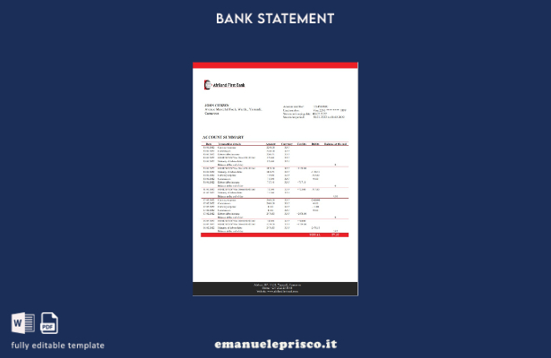 stile verificato Camerun Afriland Primo modello word di estratto conto bancario