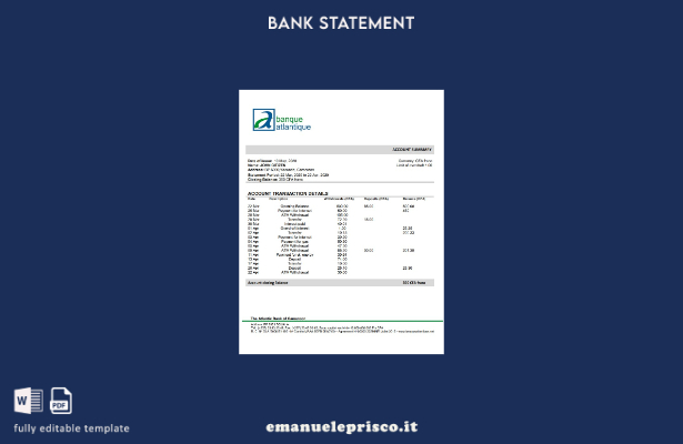 stile verificato Camerun Modello word dell'estratto conto della Atlantic Bank of