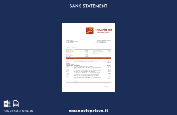 stile verificato Dominica CIBC Primo modello word di estratto conto internaziona