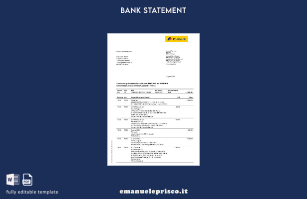 stile verificato Estratto conto bancario Germany Postbank, modello di pagine
