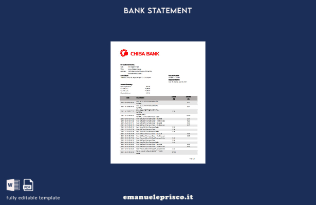 stile verificato Estratto conto bancario Giappone Chiba excel. modello