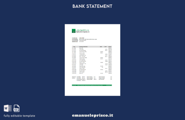 stile verificato Estratto conto bancario Jordan Cairo Amman excel. modello