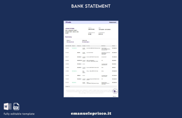 stile verificato Estratto conto bancario Kuda del Regno Unito modello word