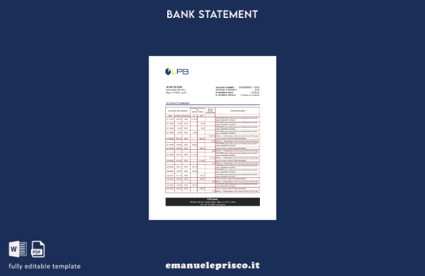 stile verificato Estratto conto bancario Lettonia LPB excel. modello