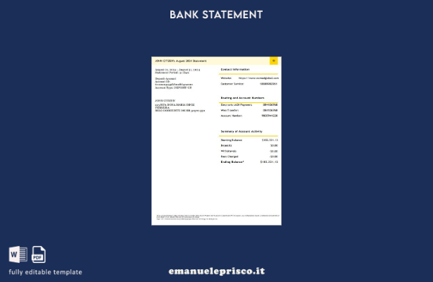 stile verificato Estratto conto bancario USA Nomad Global modello di parole de