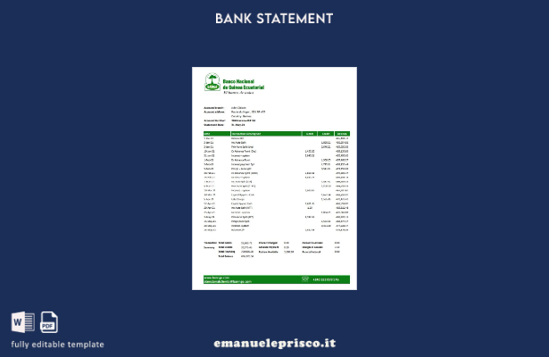 stile verificato Guinea Equatoriale Modello Excel dell'estratto conto della Banc