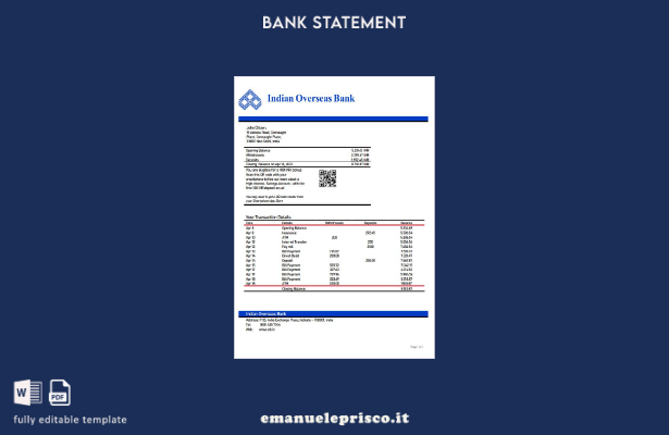 stile verificato India Modello di parola di estratto conto bancario indiano d'ol