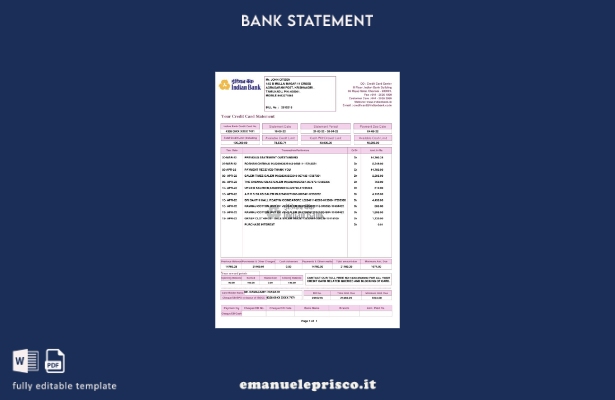 stile verificato India Modello word di estratto conto bancario indiano