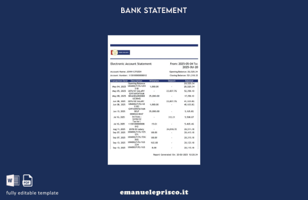 stile verificato India RBB Modello word di estratto conto elettronico bancario i