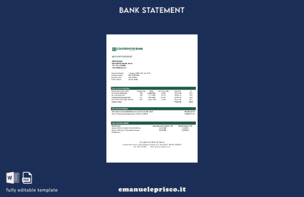 stile verificato Kenya, modello word di estratto conto bancario della Banca coop
