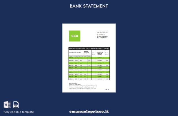 stile verificato Lettonia SEB estratto conto bancario parola. modello