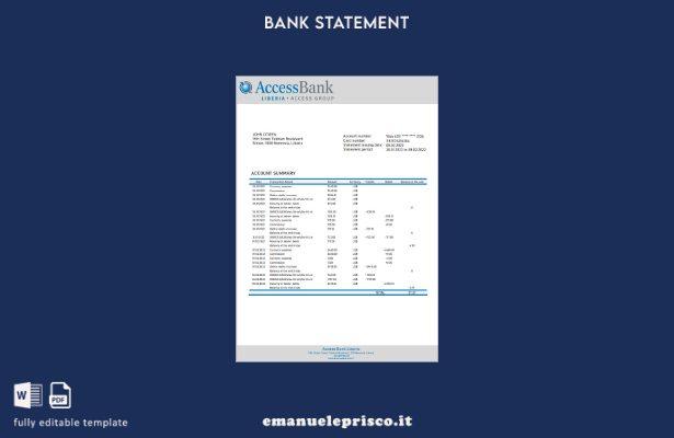 stile verificato Liberia Accedi all'estratto conto bancario. modello