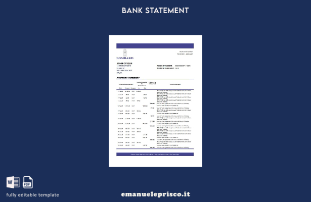 stile verificato Malta Lombard Bank Malta p.l.c. Modello Excel di estratto conto