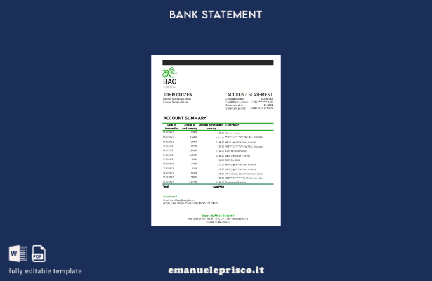 stile verificato Modello Excel di estratto conto bancario Guinea Bissau Banco da