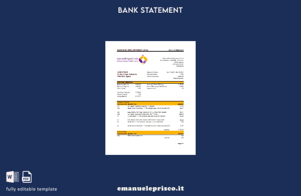 stile verificato Modello Excel di estratto conto bancario locale Algeria Banque