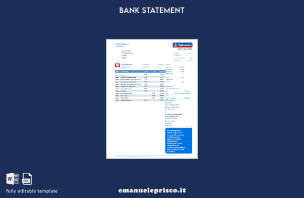 stile verificato Modello Excel di estratto conto bancario nazionale del Regno Un