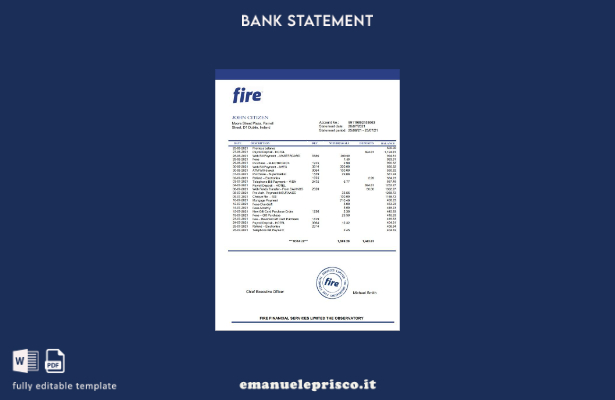 stile verificato Modello Word di estratto conto bancario Ireland Fire Financial
