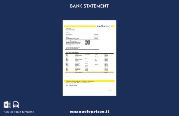 stile verificato Modello di estratto conto bancario Andorra MoraBank