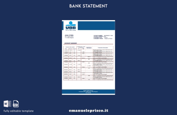 stile verificato Modello verbale di prova dell'indirizzo della banca Bulgaria UB