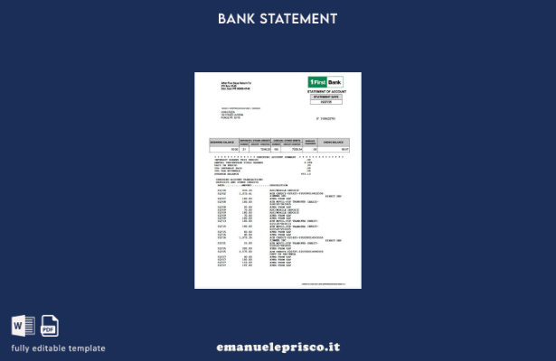 stile verificato Modello word del primo estratto conto bancario di Porto Rico