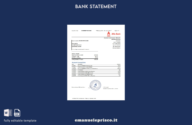 stile verificato Modello word di estratto conto bancario Alfa della Bielorussia