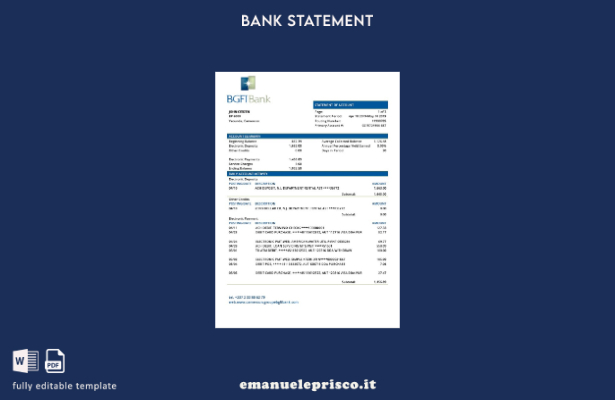 stile verificato Modello word di estratto conto bancario Camerun BGFI