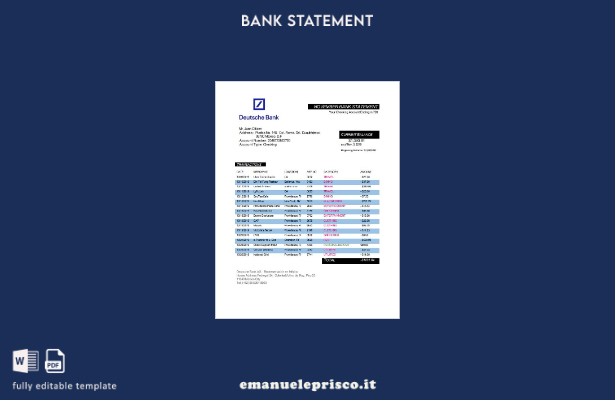 stile verificato Modello word di estratto conto bancario Deutsche Bank del Messi