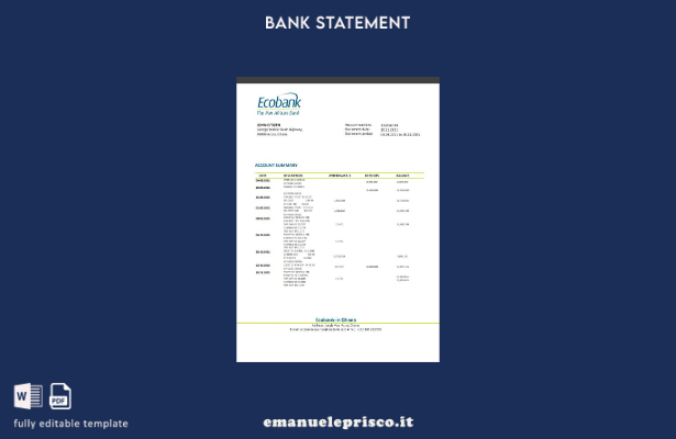 stile verificato Modello word di estratto conto bancario Ghana Ecobank