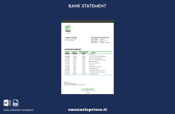 stile verificato Modello word di estratto conto bancario Guinea Bissau Banco da