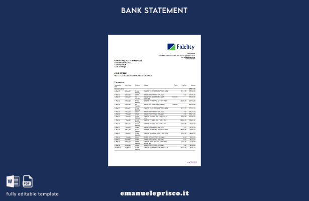 stile verificato Modello word di estratto conto bancario Nigeria Fidelity