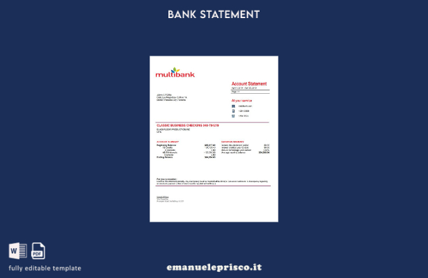 stile verificato Modello word di estratto conto bancario Panama Multibank