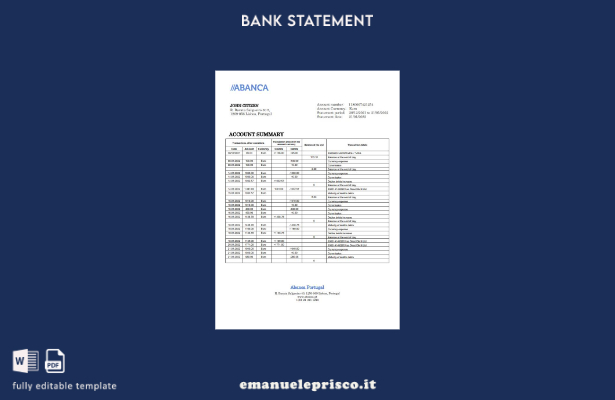 stile verificato Modello word di estratto conto bancario Portogallo Abanca