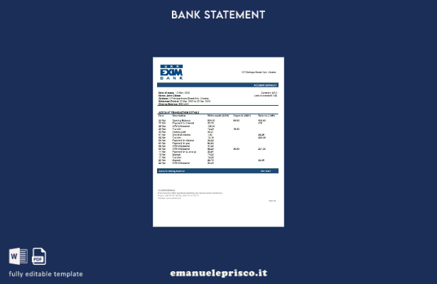 stile verificato Modello word di estratto conto bancario Ucraina Ukreximbank