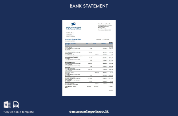 stile verificato Modello word di estratto conto bancario commerciale Jordan