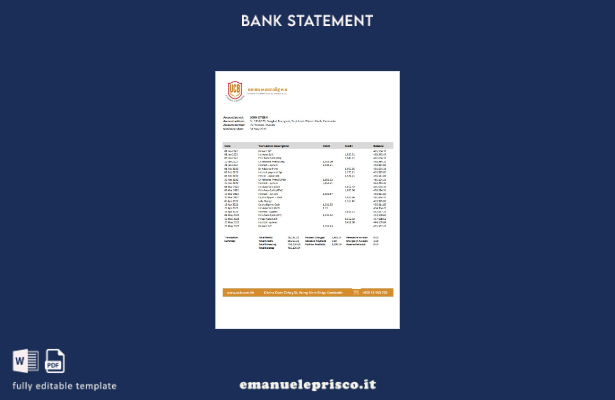 stile verificato Modello word di estratto conto bancario commerciale dell'Unione