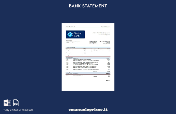 stile verificato Modello word di estratto conto bancario globale della Liberia