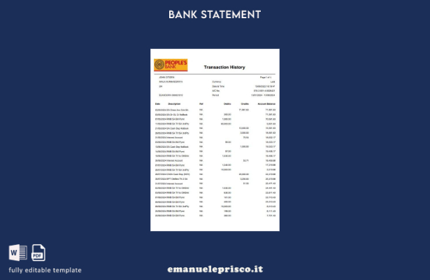 stile verificato Modello word di estratto conto bancario popolare dello Sri Lank