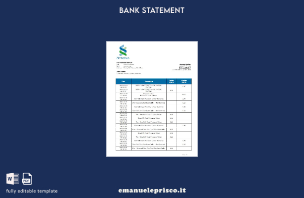 stile verificato Modello word di estratto conto bancario standard dello Zimbabwe