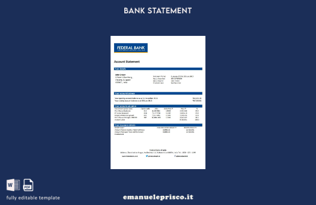 stile verificato Modello word di estratto conto federale dell'India