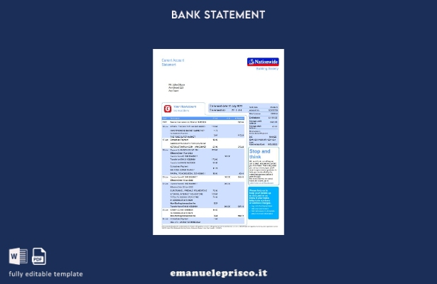 stile verificato Pagine di parole dell'estratto conto bancario nazionale del Reg