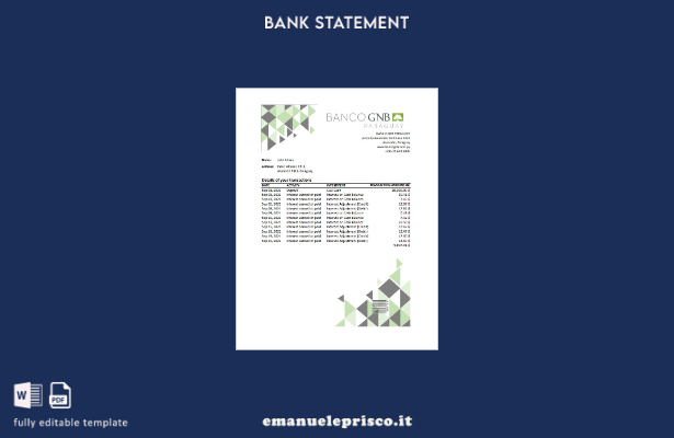 stile verificato Paraguay Banco Continental S.A.E.C.A. Modello Excel di estratto