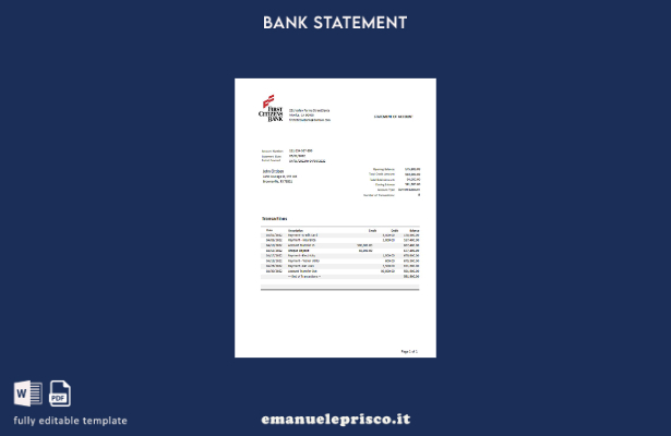 stile verificato Parola dell'estratto conto bancario USA Texas First Citizens. m
